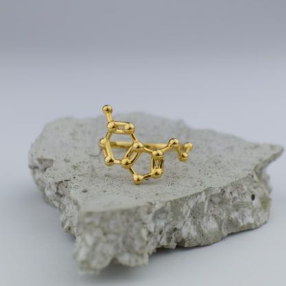 Serotonin Molecule Ring 3D Gold