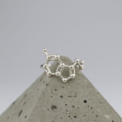 Serotonin Molecule Ring 3D Silver Detail