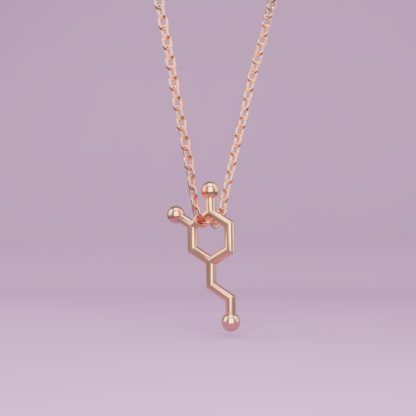 Dopamine molecule necklace minimal rose gold