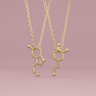 Hängende Serotonin und Dopamin Molekül Anhänger in Gold
