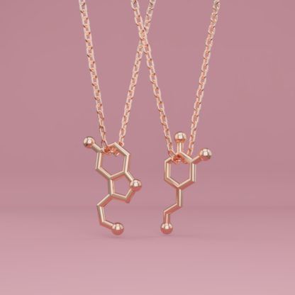 Serotonin und Dopamin Molekül Anhänger Rosegold