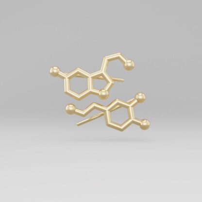 Schwebende Serotonin und Dopamin Molekül Ohrkletterer in Gold