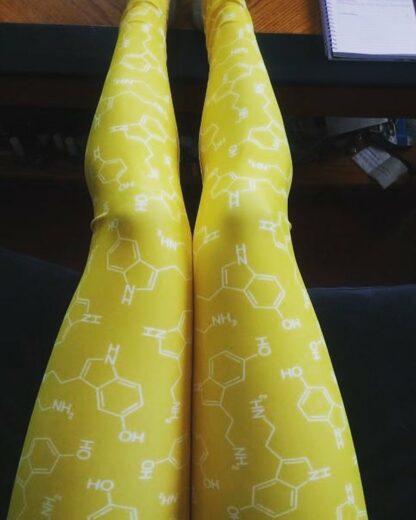 Serotonin molecule yoga leggings yellow