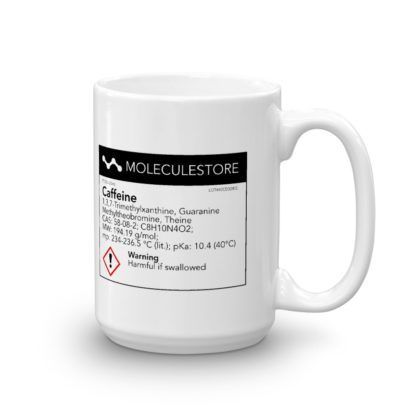 Big caffeine mug with the chemical label visible