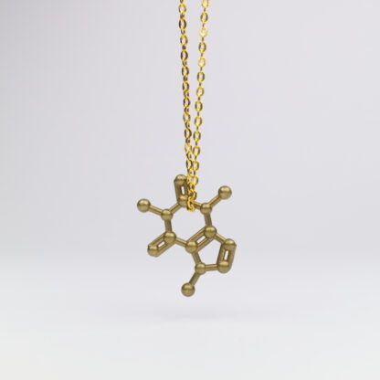 Caffeine (coffee) molecule necklace 3D raw brass