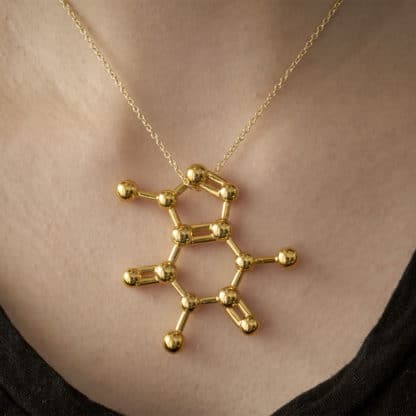Caffeine molecule necklace gold square