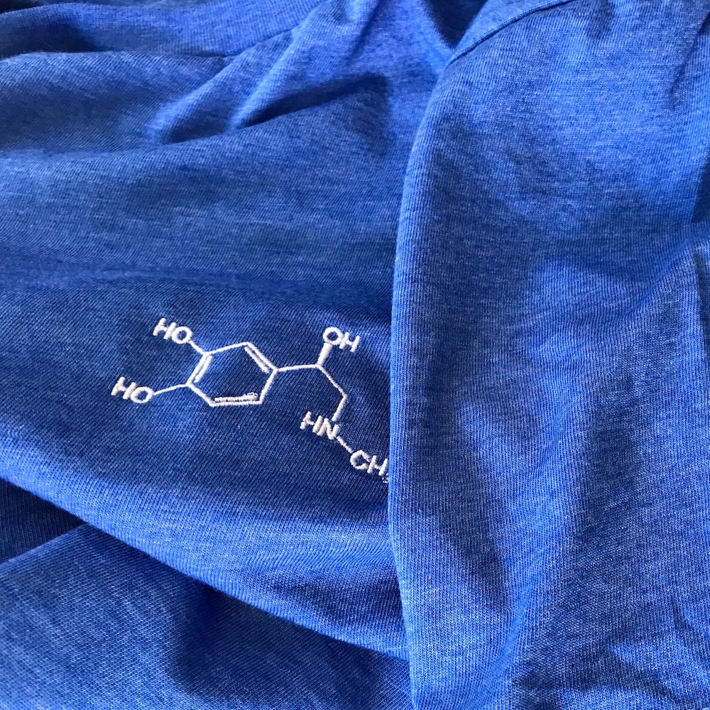 A custom molecule t-shirt with the molecule adrenaline embroidered on it.