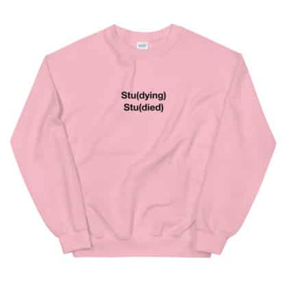 Science joke sweatshirt with a Stu(dying) Stu(died) print