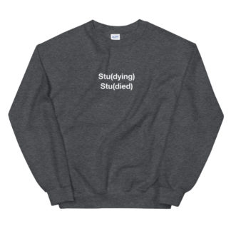 Sweatshirt with a print that reads Stu(dying) Stu(died)
