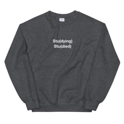 Sweatshirt with a print that reads Stu(dying) Stu(died)