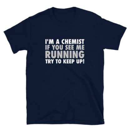 Running chemist science joke t-shirt dark