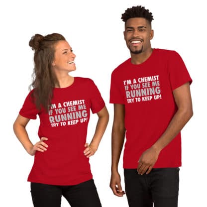 Running chemist t-shirt red couple