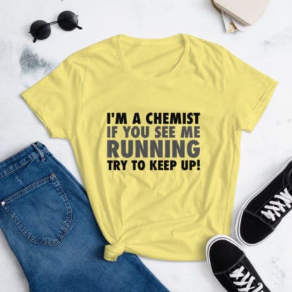 Running chemist t-shirt ladies yellow flat