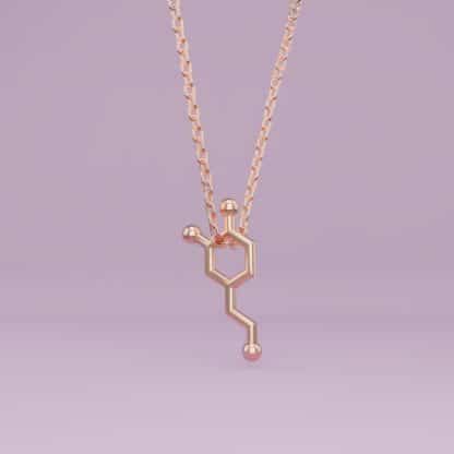 Dopamine molecule necklace minimal rose gold