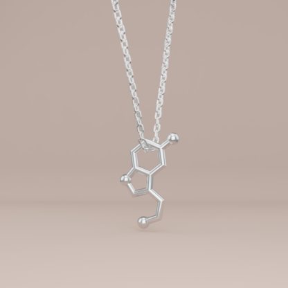 Serotonin molecule necklace minimal silver 1