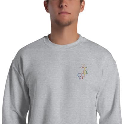 Rainbow-colored LSD molecule embroidered on a sweatshirt