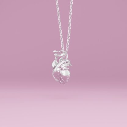 Anatomical heart necklace silver side