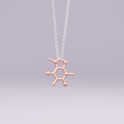 Caffeine molecule necklace rose gold