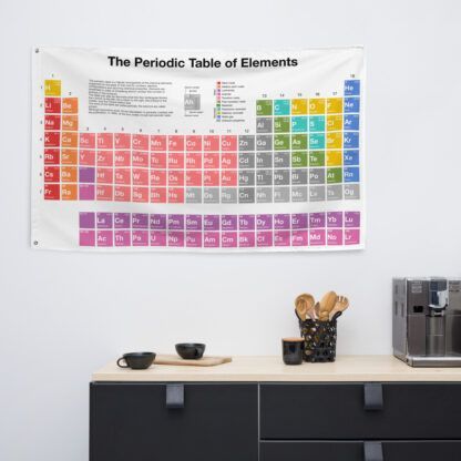 periodic table flag hanging in a kitchen