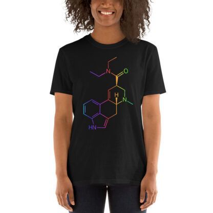 LSD molecule t-shirt black worn by female model