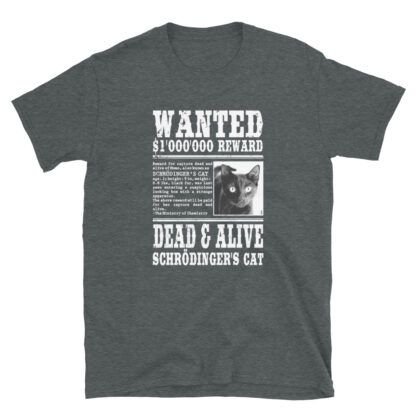 schrödinger's cat wanted dead and alive t-shirt dark heather