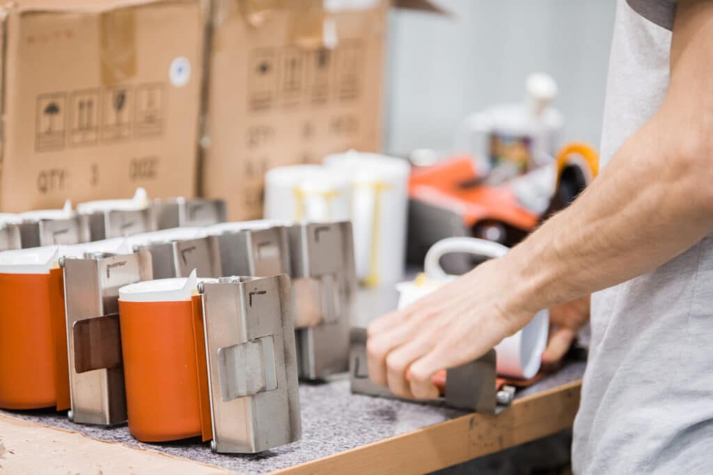 Chemistry mugs getting readied for sublimation.