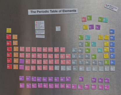 A fridge with a periodic table of elements on magnets